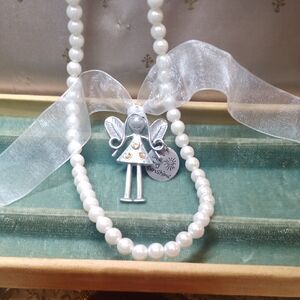 Bundle Of Pearl Bead Necklace And Angel Pendant Choker